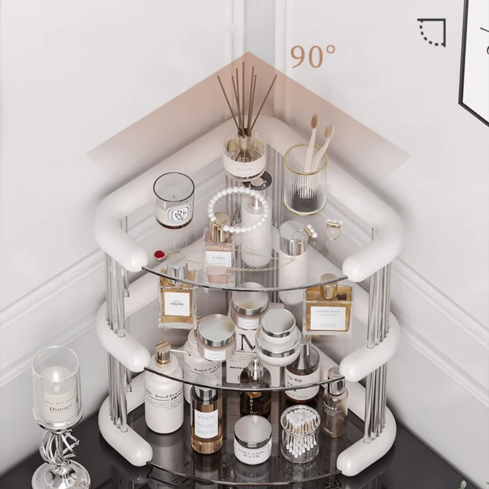 Transparent Makeup Rack 3-Tier Triangle Corner Shelf For Vanity Cosmetic Lipstick Storage Shelf Kitchen Bathroom Storage Rack