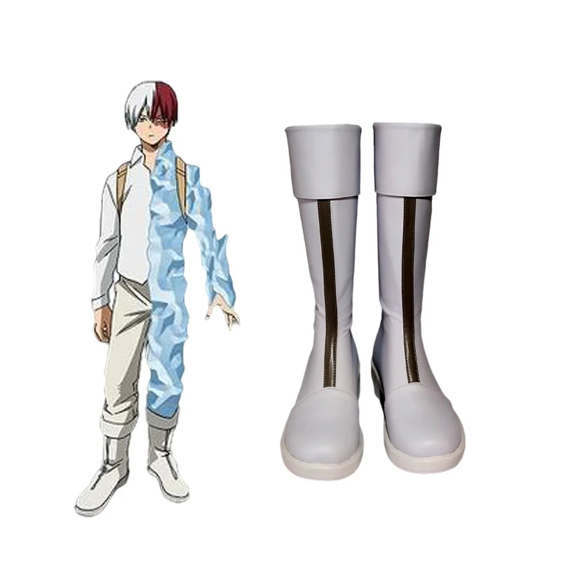 Novo anime japonês meu herói academia todoroki shoto cosplay sapatos botas de cosplay zippe-up de volta sapatos de couro do plutônio tamanho euro 35-44