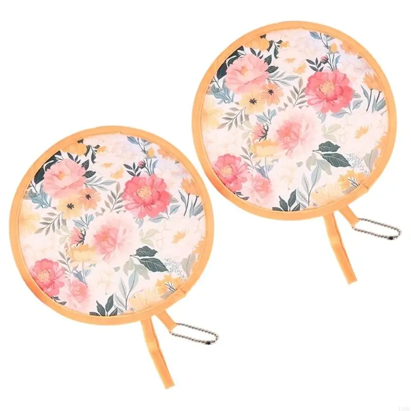 L9BE 2Pcs Round Foldable Hand Fan,Handheld Round Folding Fan French Handheld Fan Foldable Cooling Fan for Travel,Event