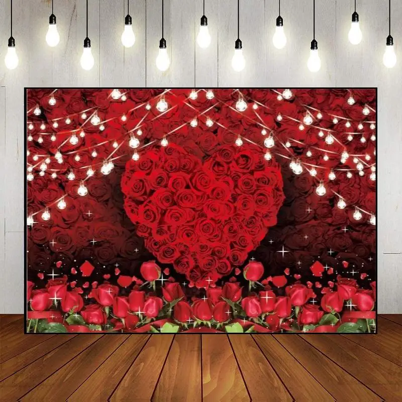 Happy Valentine's Day Backdrop Love Red Heart Flowers Photo  Party Banner Decor Wall Custom