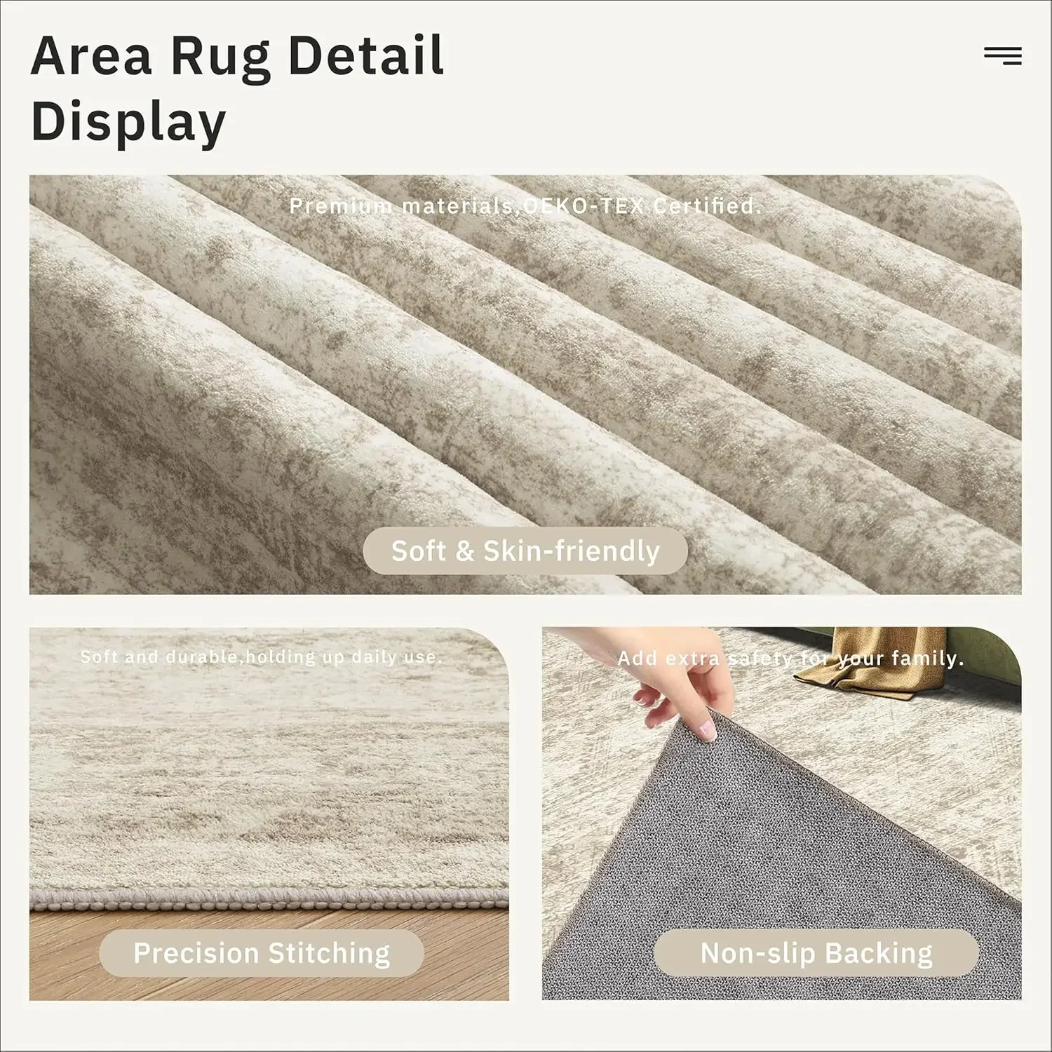 Washable 6x9 Area Rug for Living Spaces - Modern Beige Indoor Rugs with Non-Slip Feature for Bedrooms and Dining Areas 6