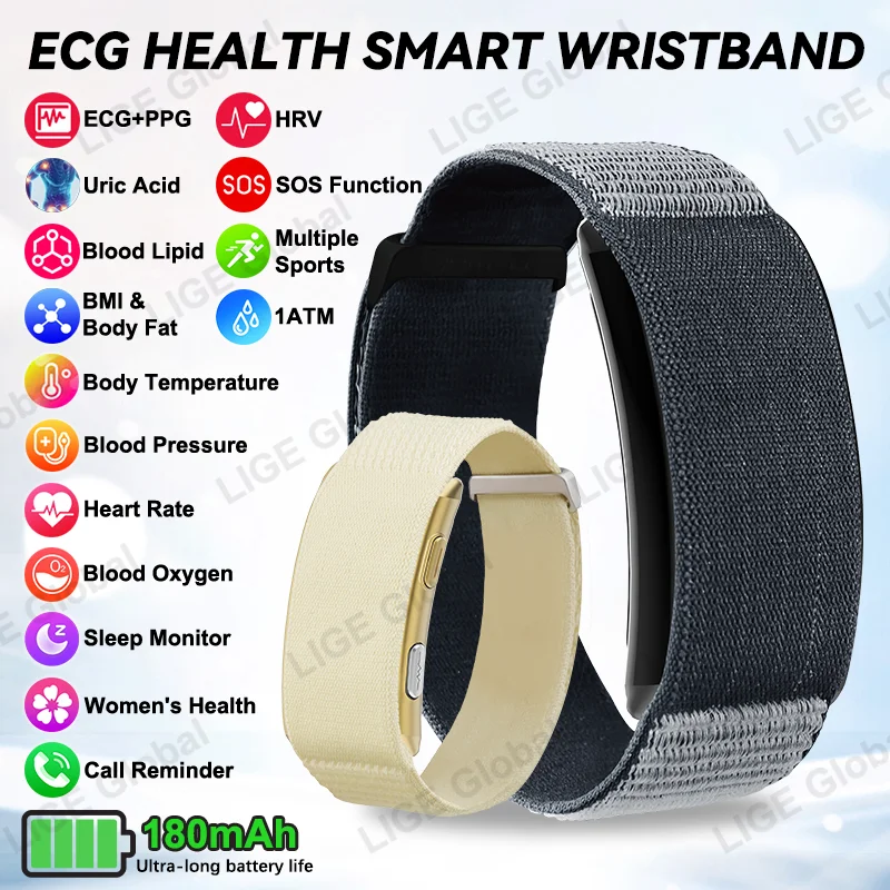 

LIGE New Nursing Grade Smart Bracelet ECG+PPG Blood Lipid Uric Acid Body Temperature Blood Oxygen Sports Fitness Health Watches