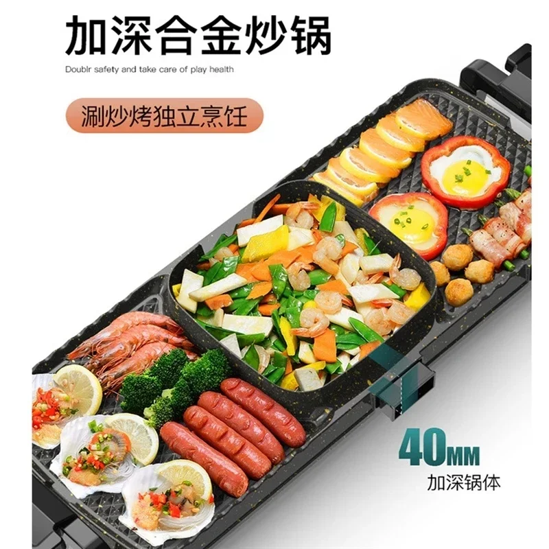 110V/220V Two-in-one Electric Oven & Hot Pot: Non-Stick Grill Pan for BBQ and Shabu Shabu