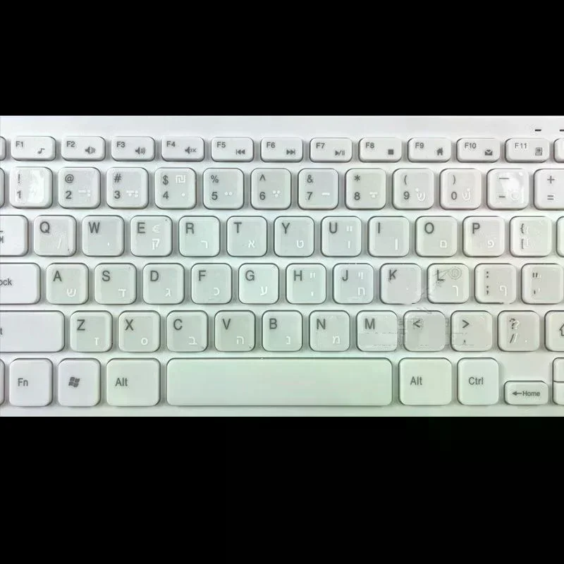 White Hebrew Laptop/Desktop Keyboard Alphabet Sticker on Transparent Background with High-Quality Material, Durable & Prac...