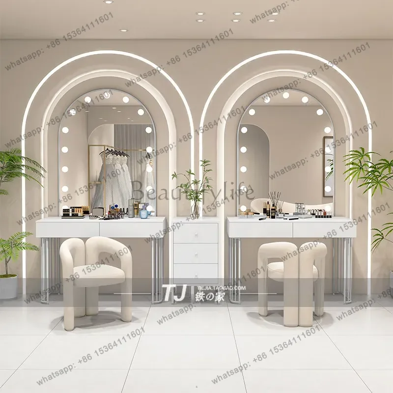 LS Makeup Dressing Table Makeup Vanity Penteadeira Furniture Cream Style Wedding Shop Beauty Hairdressing Nail Salon Illuminated