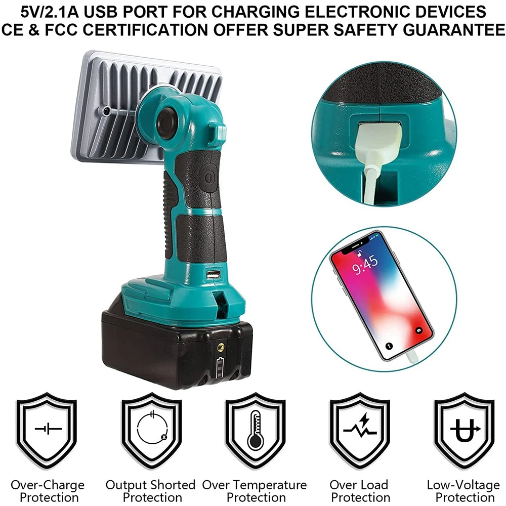Imagem -05 - Lanterna Led ao ar Livre com Usb Holofote ao ar Livre Luz para Makita Bl1430 Bl1830 Bateria de Lítio 18v 2000lm