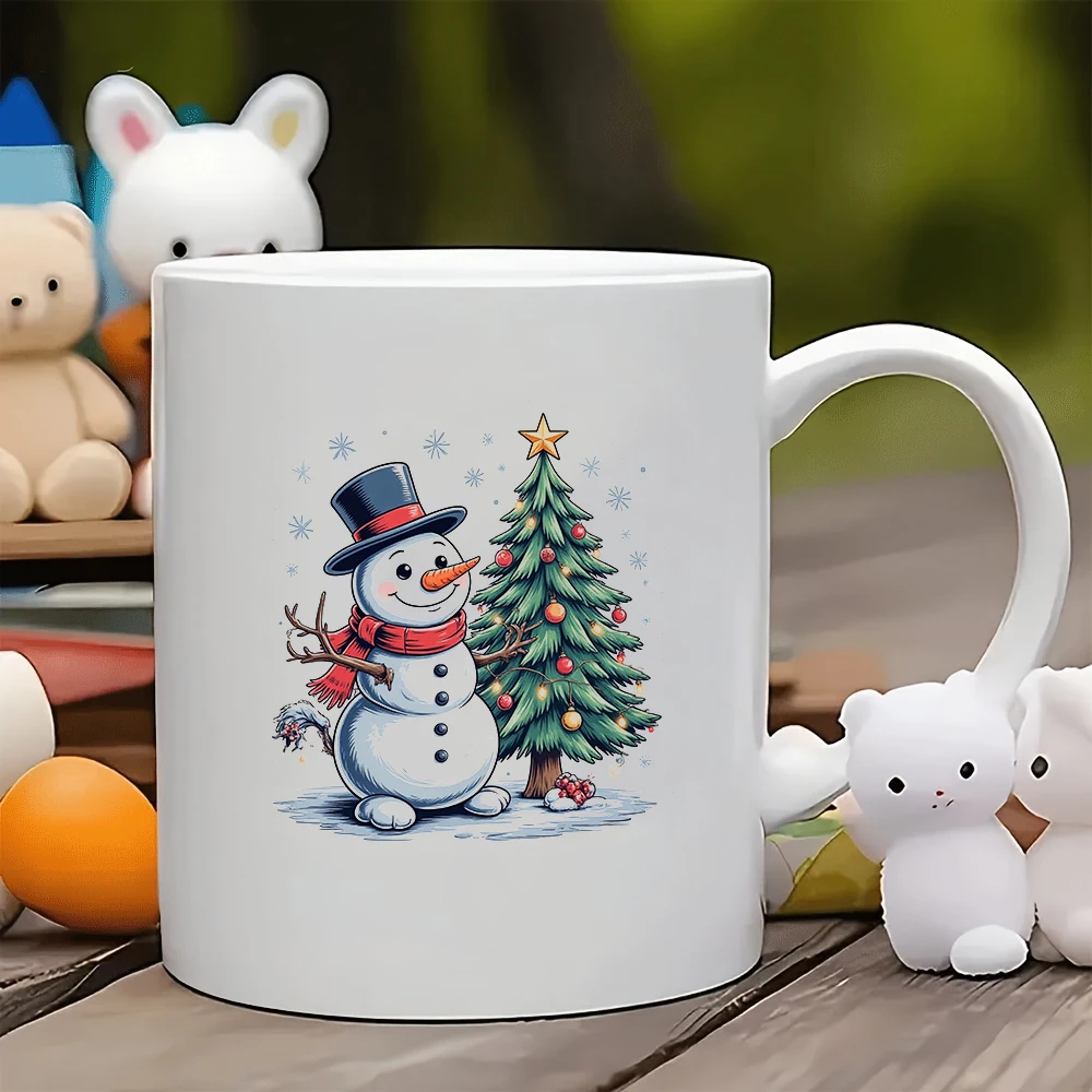 

11oz cartoon snowman mug + Christmas tree cup Christmas gift kids water cup family office coffee mug set