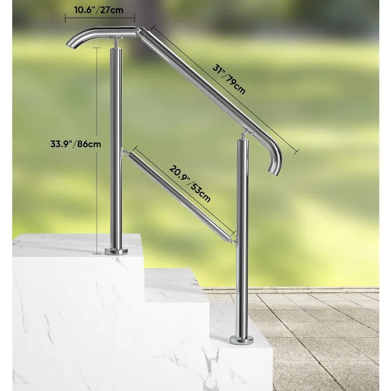 Pasamanos para escalones exteriores/interiores Acero inoxidable 304 destinado por 1-3 pasos los ángulos ajusta automáticamente a su altura del paso