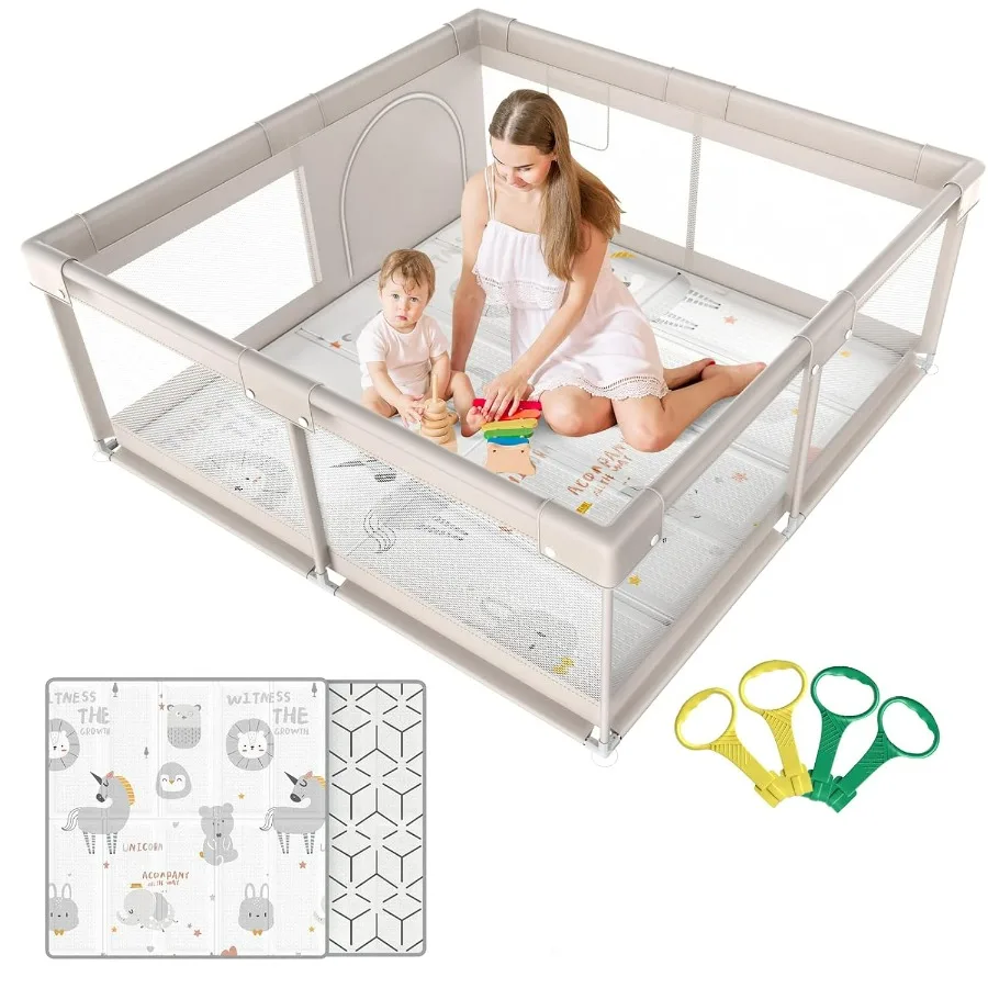 ZEEBABA Box per bambini con tappetino 59x59 in Box per neonati e bambini piccoli Penna da gioco per cortile da gioco per neonati con cancello