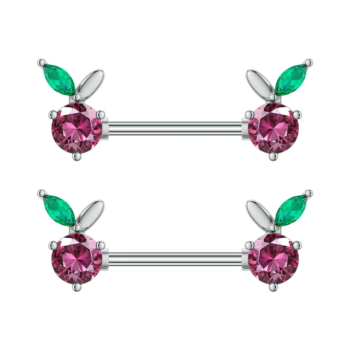2pcs Red Crystals CZs Nipple Piercing Heart Barbell