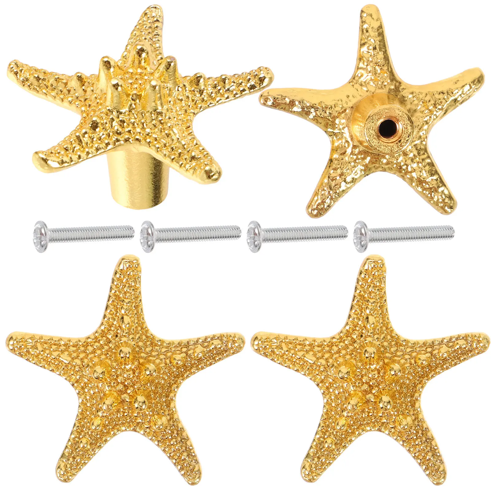 4Pcs Starfish Shaped Metal Drawer Pulls Cabinet Handle Furniture Accessory Dresser Pulls Wardrobe Door Handle Nautical Theme