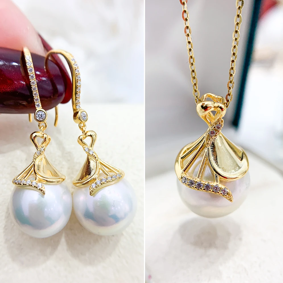 MeiBaPJ Natural White Baroque Pearls Fashion Leaf Jewelry Set 925 Silver Pendant Earrings Fine Wedding Jewelry for Women