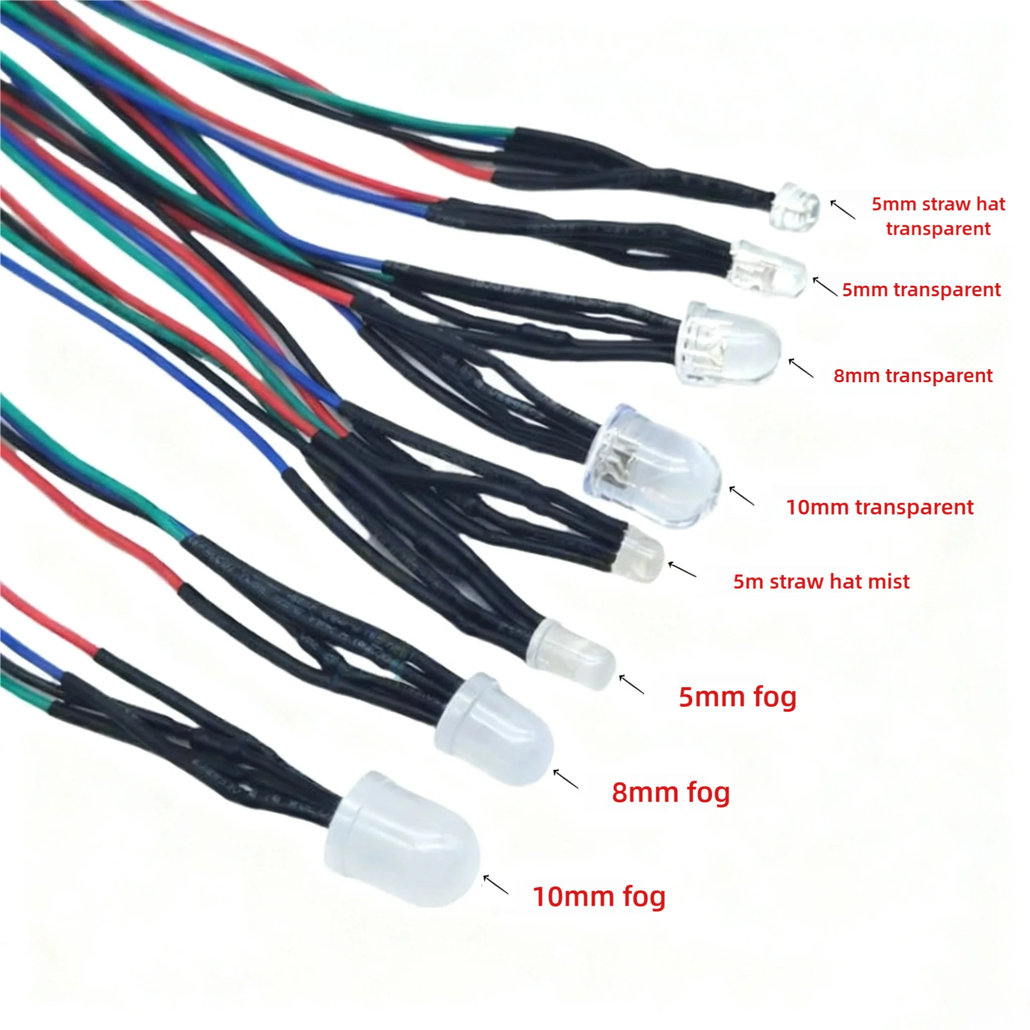 F5 8 10MM 4-Pin Full-Color RGB Three-Color Red,Green,Blue Round-Headed Straw Hat LED Lamp With Wire Light-Emitting Diode Lamp