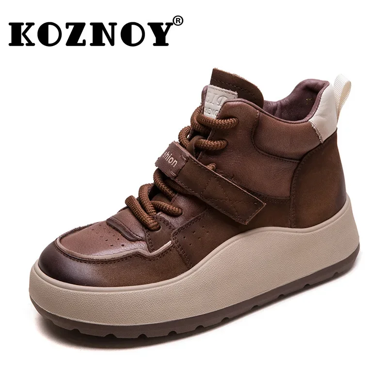 

Koznoy 4.5cm Genuine Leather Flats Punk Platform Wedge Motorcycle Knee High Boots Ankle Booties Chunky Sneakers Women Booties