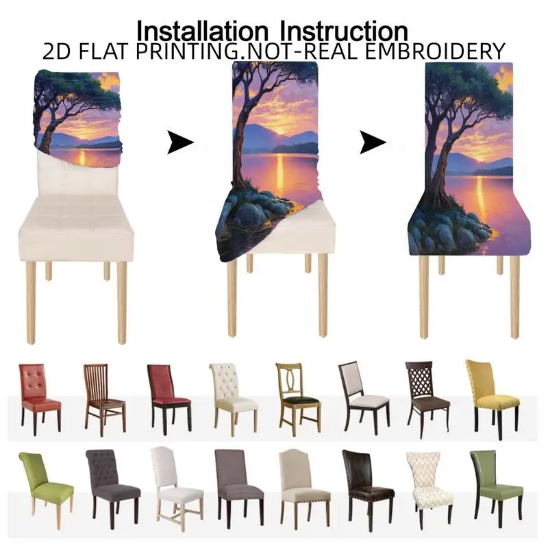 High Back Dining Chair Set, Elastic Chair Cover Flower Forest Pattern, Dining Room Living Room Outdoor Patio