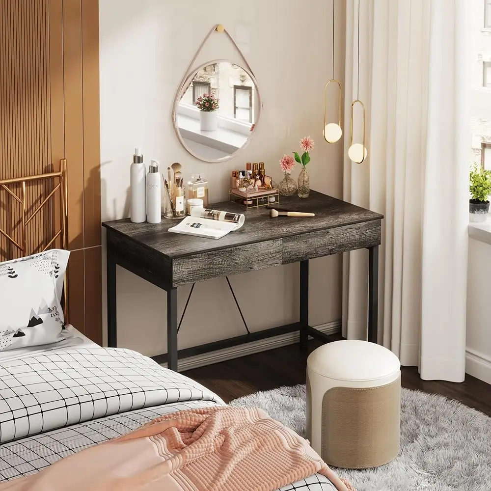Small Desk With 2 Wooden Drawers, 40 H Home Office Writing Desk, Vanity Table With Storage, Computer Desk For Bedroom Small