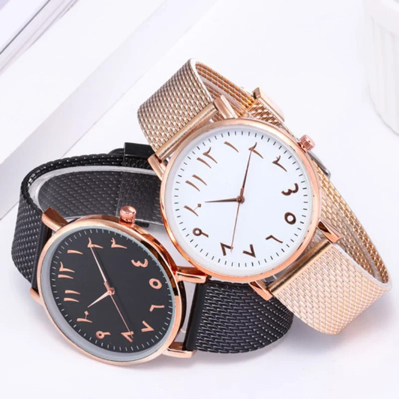 Relojes con diseño de números árabes para mujer, pulsera de cuarzo con banda de malla plateada, precio barato