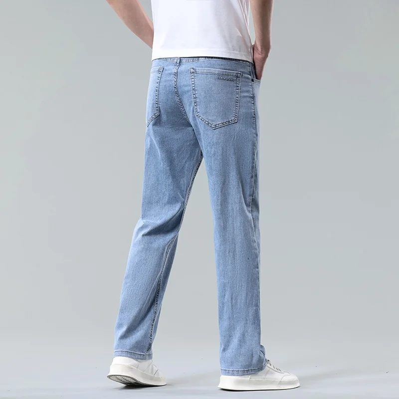 

Spring and Summer Men's Light Blue Slim Fit Jeans, Business Casual Fashion Casual Pants, Stretch Lyocell Fabric, Cool Feeling