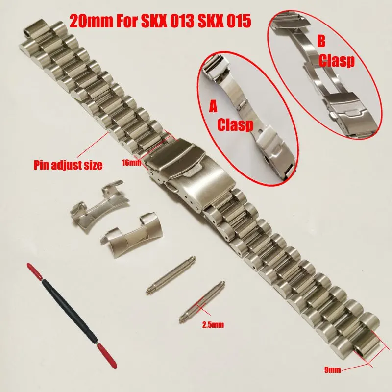 

Серебряный браслет для часов Silver President 20 мм из нержавеющей стали с 3 звеньями и изогнутым концом, подходит для дайверских часов SKX 015 и SKX 013.