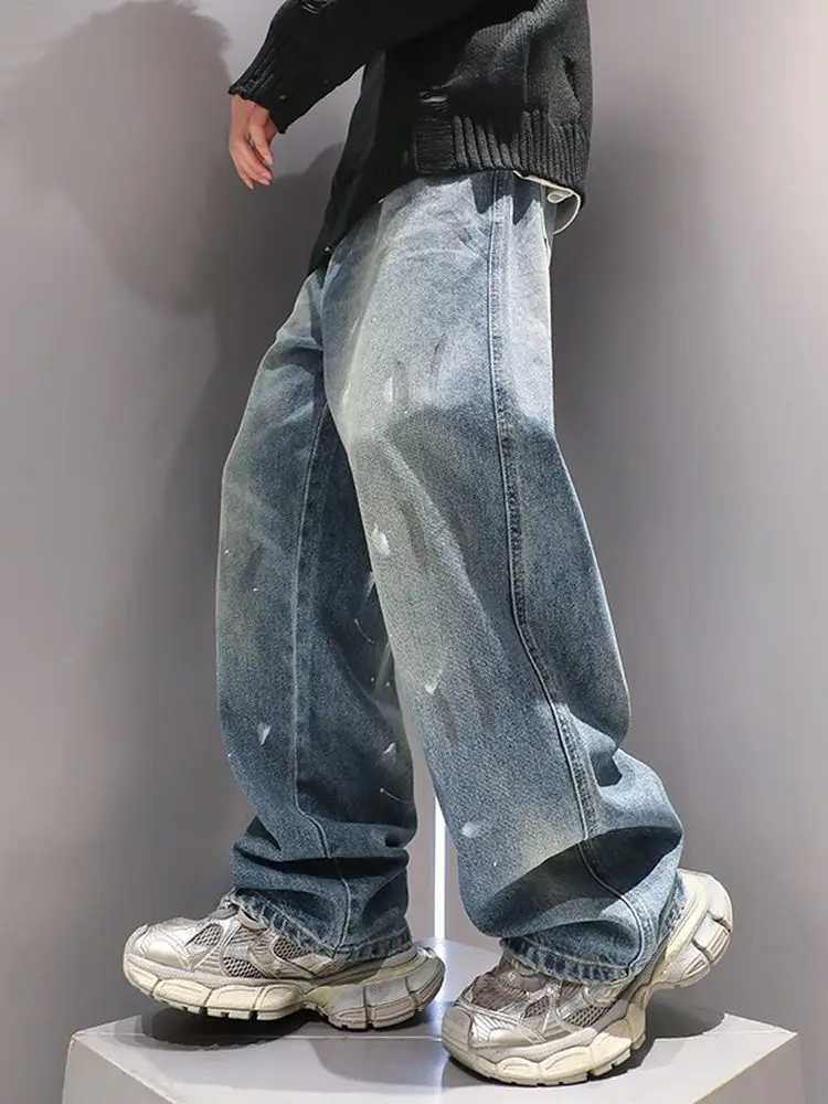 

Мужские широкие прямые джинсы American Design fiti Spray Old-Waed, свободные, роскошные, длинные брюки, модные, городские, осенние