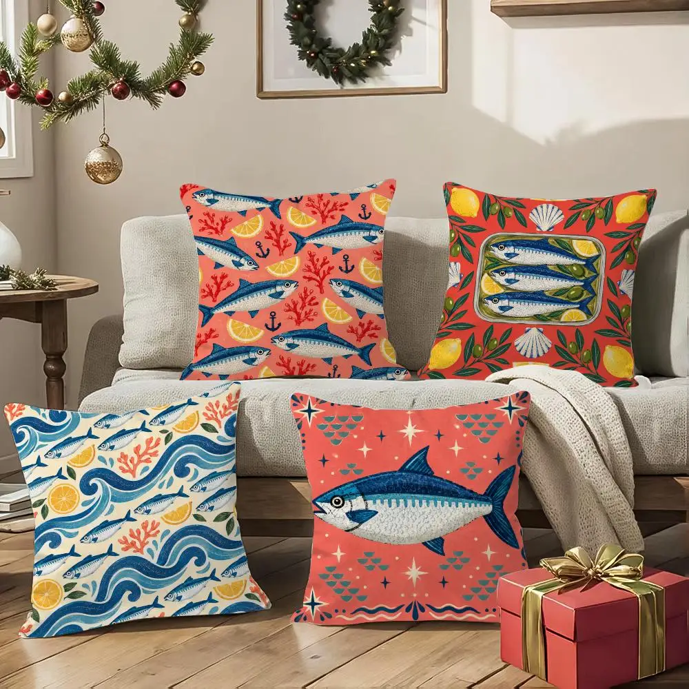 Vintage Sardine Tin Art Cushion Cover 1/4Pcs Soft Plush Throw Pillow Cover Double-Sided Print Sofa Living Room Decor