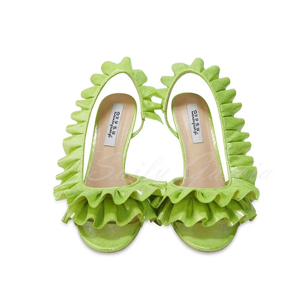 2026 New Wave Lace High Heel Sandals Rubber Scripture Tie Fashionable Embroidered Fish Mouth Stiletto Heel Slingback Sandals