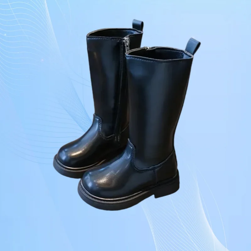 

Winter Sexy Black Catwalk Casual Round Toe Fashion Children's Square Heel Kids Comfortable Increased ZIP Warm Ins Long Boots