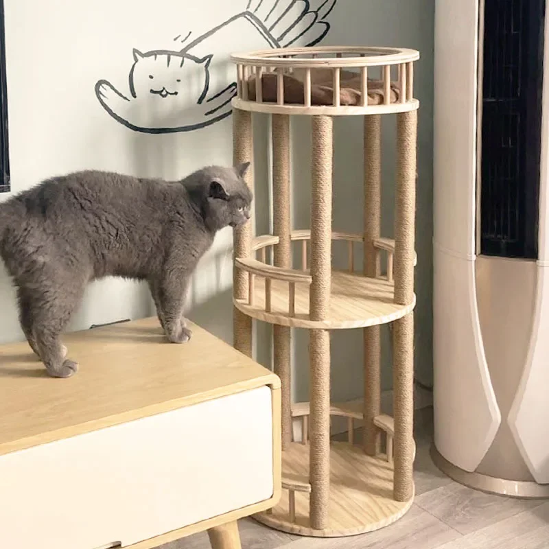 Cat climbing frame double nest does not occupy a lot of space, family grinding claws, scratching post, playing and sleep