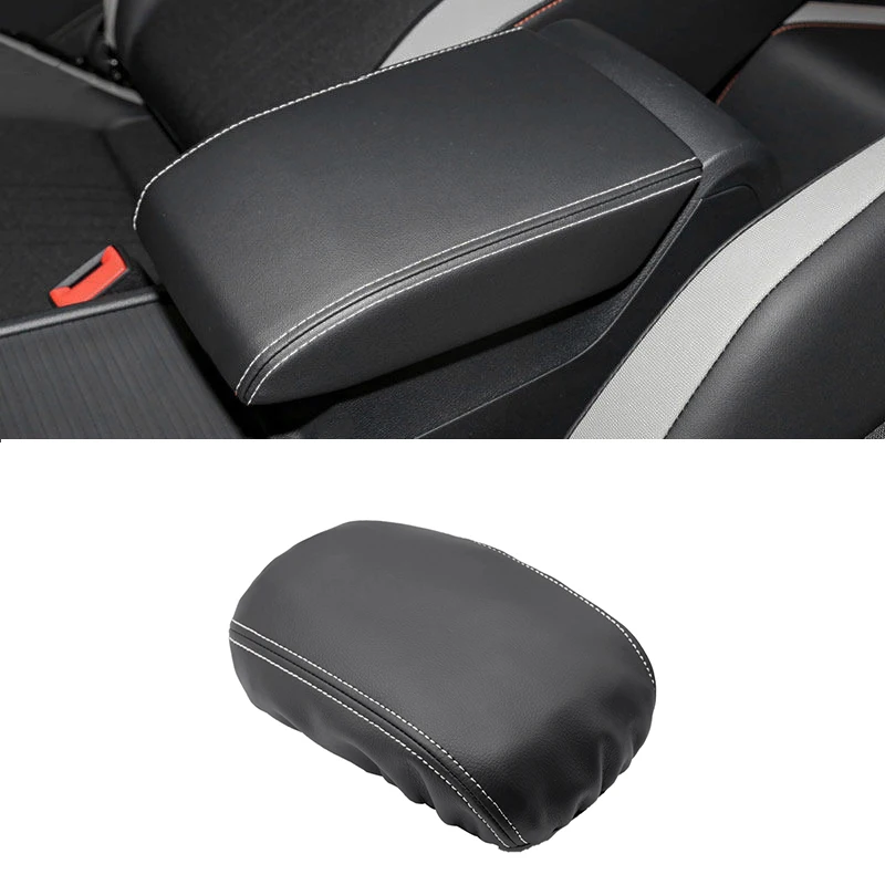 For VW Golf 8 MK8 2020 2021 Car Black Leather with white line Interior Center Console Lid Armrest Box Cover Protective Trim