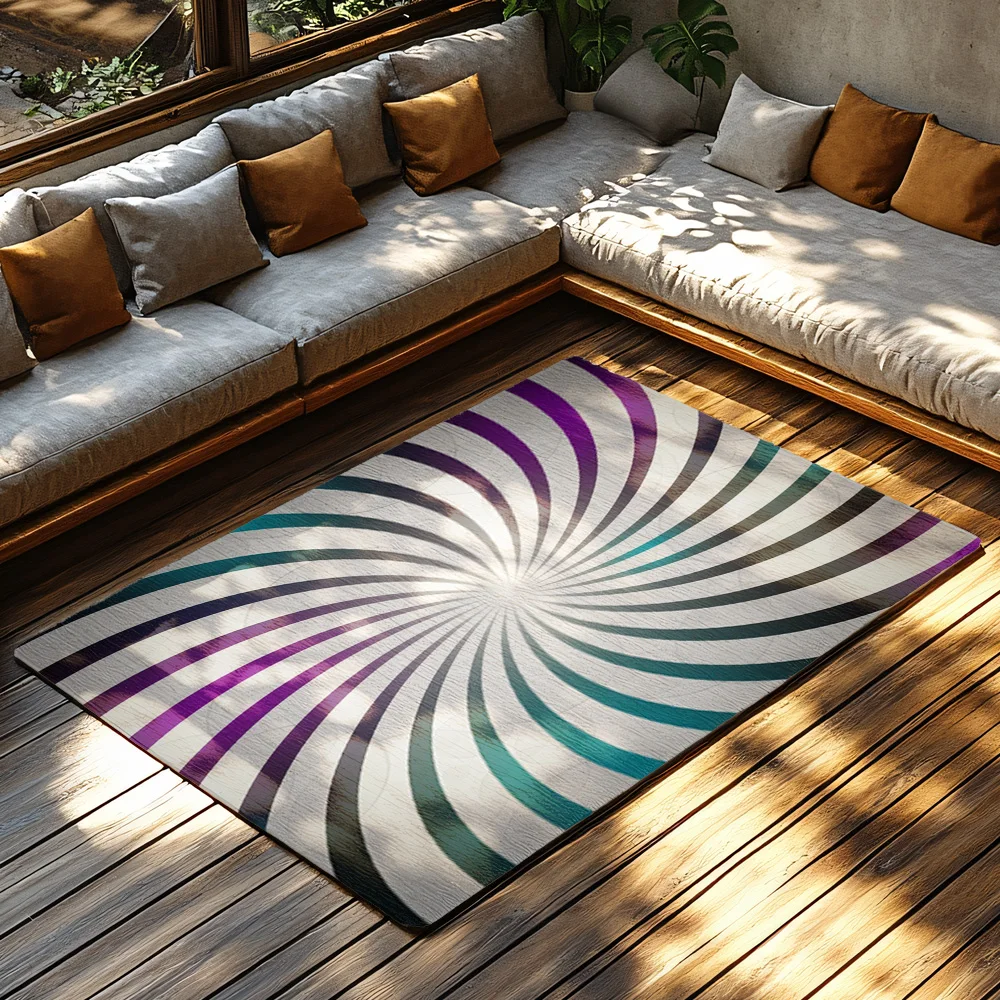 Tuniu Striped Round Rug Non-Slip Home Decor Indoor Outdoor Mat Living Room Floor Mat