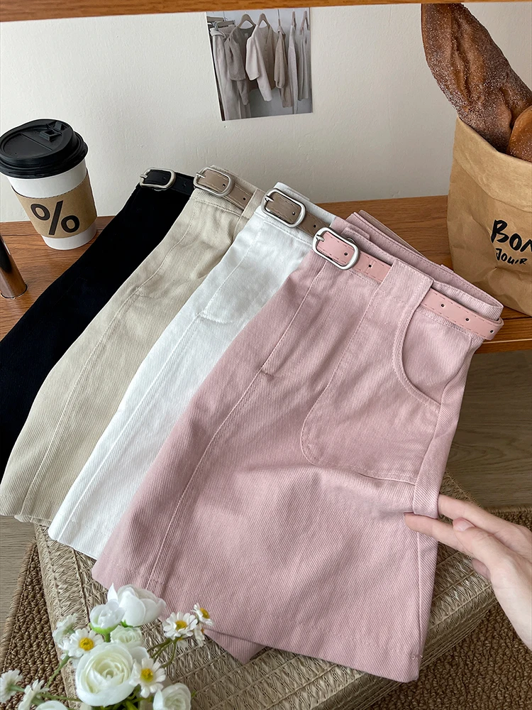 Women Solid Mini Summer Skirts with Belt High Waist Micro Office OL Skater Fashion High Waist Casual A-line Skirts for Lady