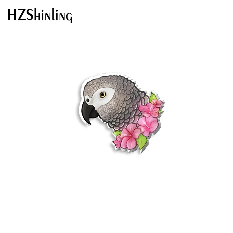 2022 New African Grey Parrot Acrylic Lapel Pin Bird Epoxy Butterfly Clasp Pin Handmade Butterfly Brooch