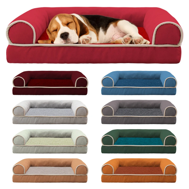 

New Suede pets sofa bed cotton filling soft comfy dog beds for large dogs puppy couch cat bed solid color oblong dog accessories