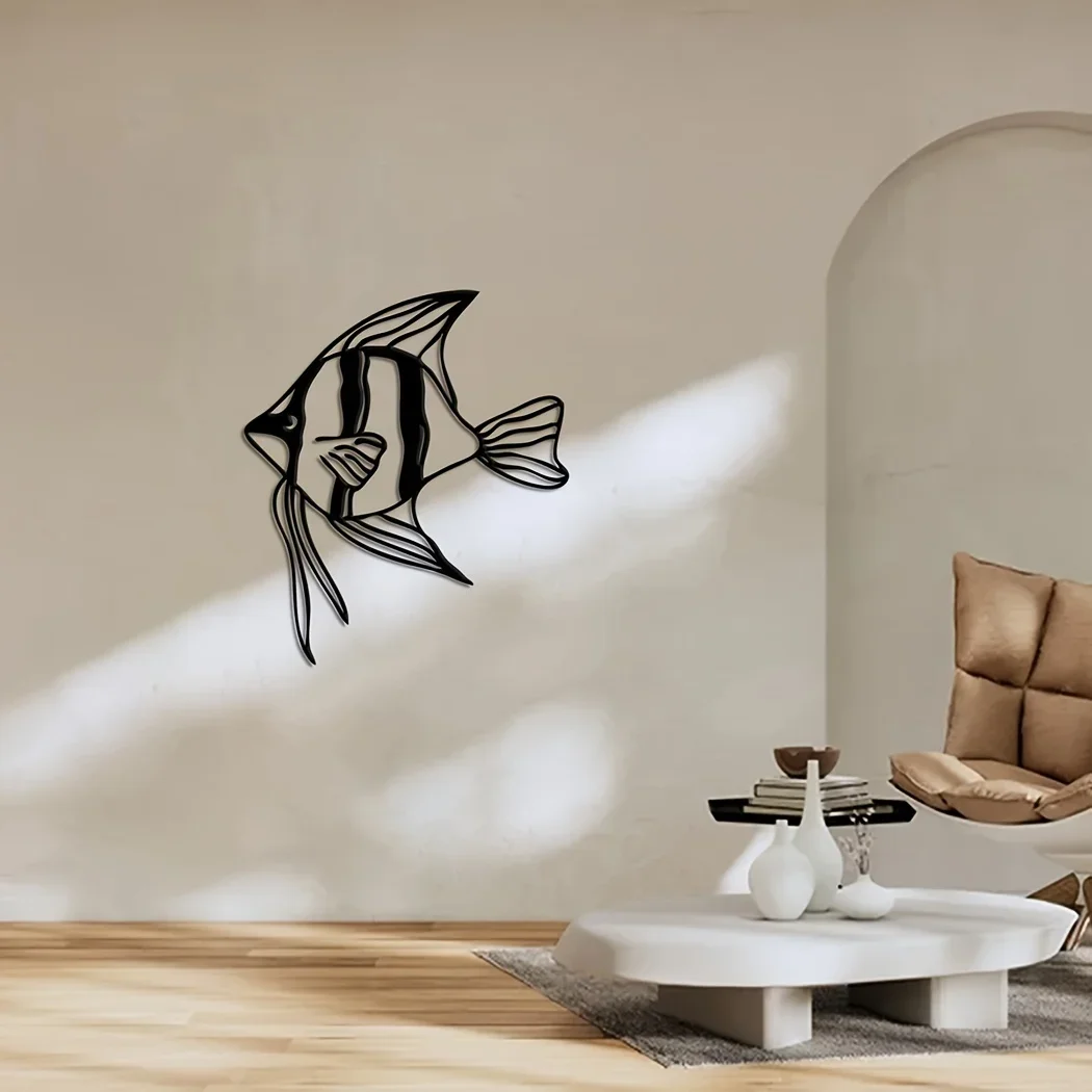 Arte da appendere alla parete di pesce in metallo, decorazioni per la casa della scuola di pesce, ornamento nautico in metallo di grandi dimensioni, decorazioni per la casa interne uniche, arte sopra il letto