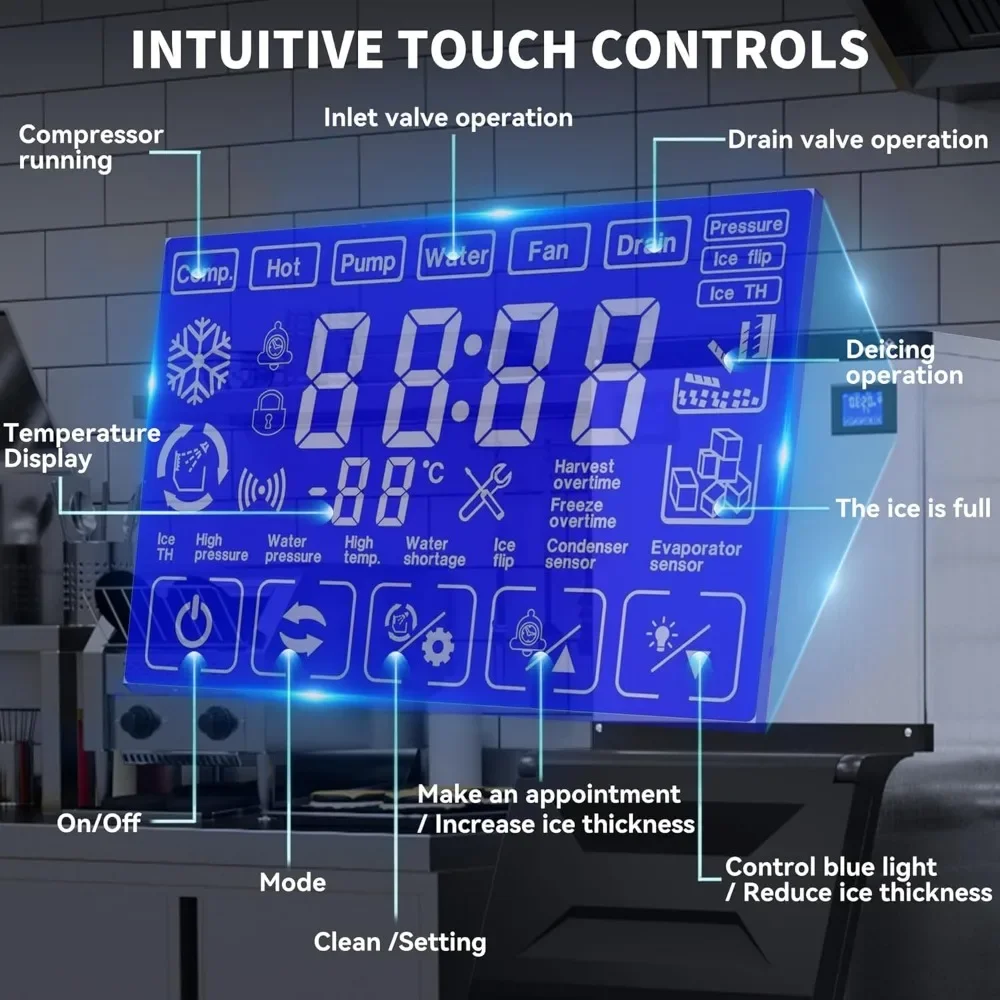 XMSJ-máquina de hielo comercial, 400LBS/24H con cubo de almacenamiento de 250 LBS, máquina de hielo Industrial con cuchara y cubo de hielo