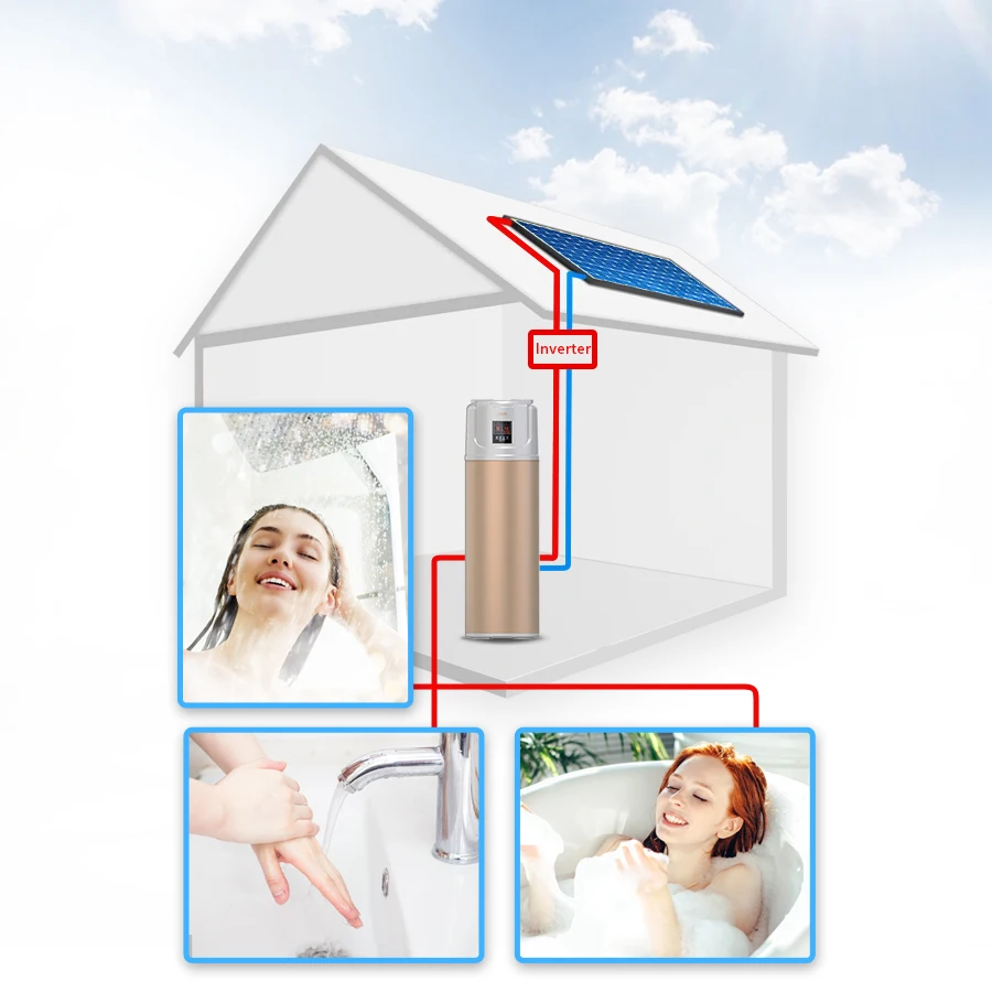 

JNOD 200L R134A Air To Water All In One Air Source Heat Pump Water Heater Connect with Solar Panel