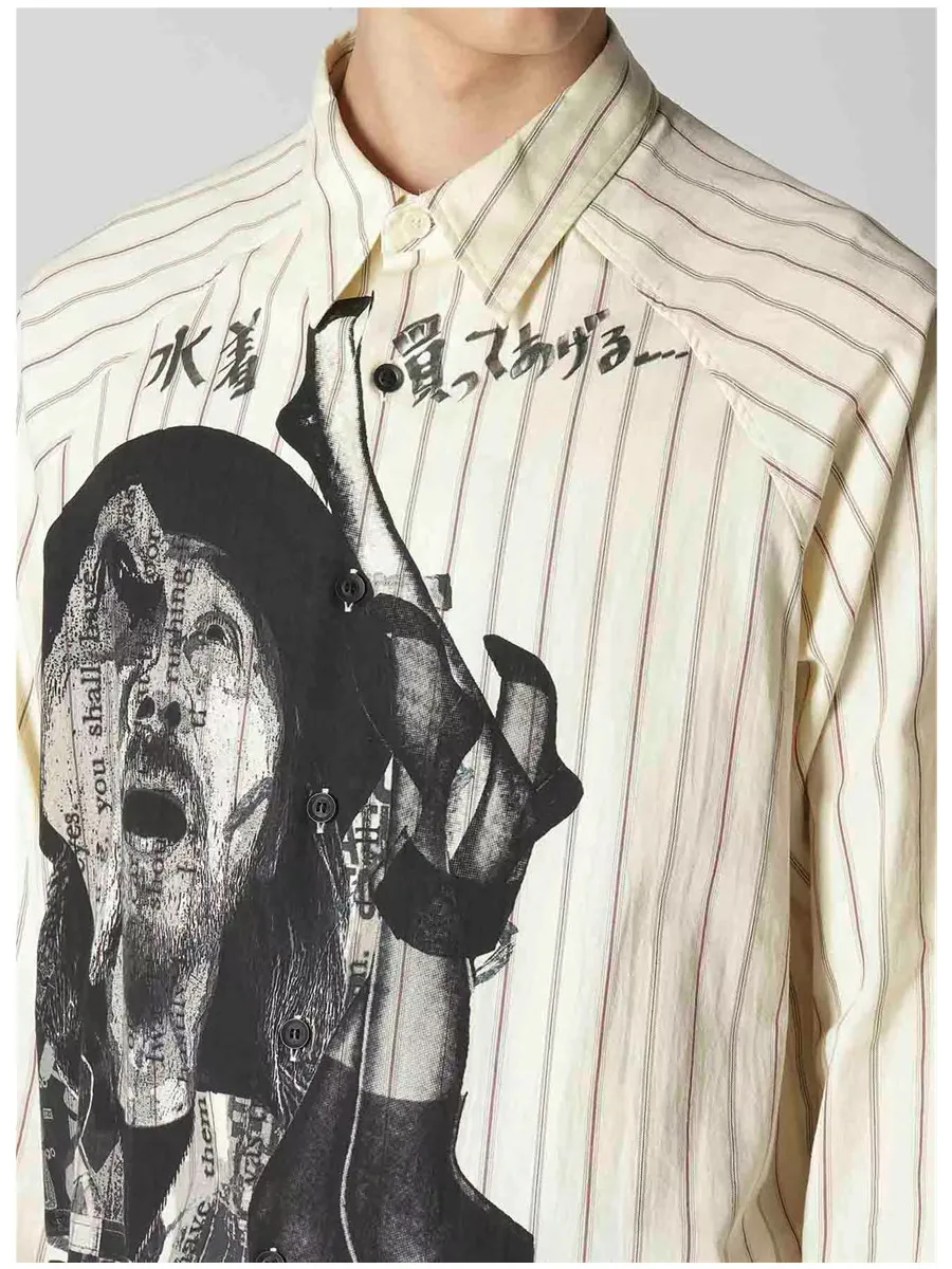 

2024 YAMAMOTO-Style HighQuality Striped Head Sketch Vintage Shirt Oversize Style Stylish Men's Shirt