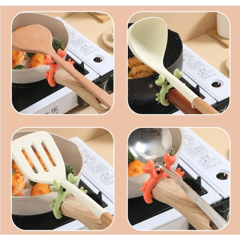1PCS Crab Silicone Shovel and Spoon Holder Crab Rack Scraper Holder Clip Gadget Crab Spoon Rest Overflow Stopper Kitchen Gadgets