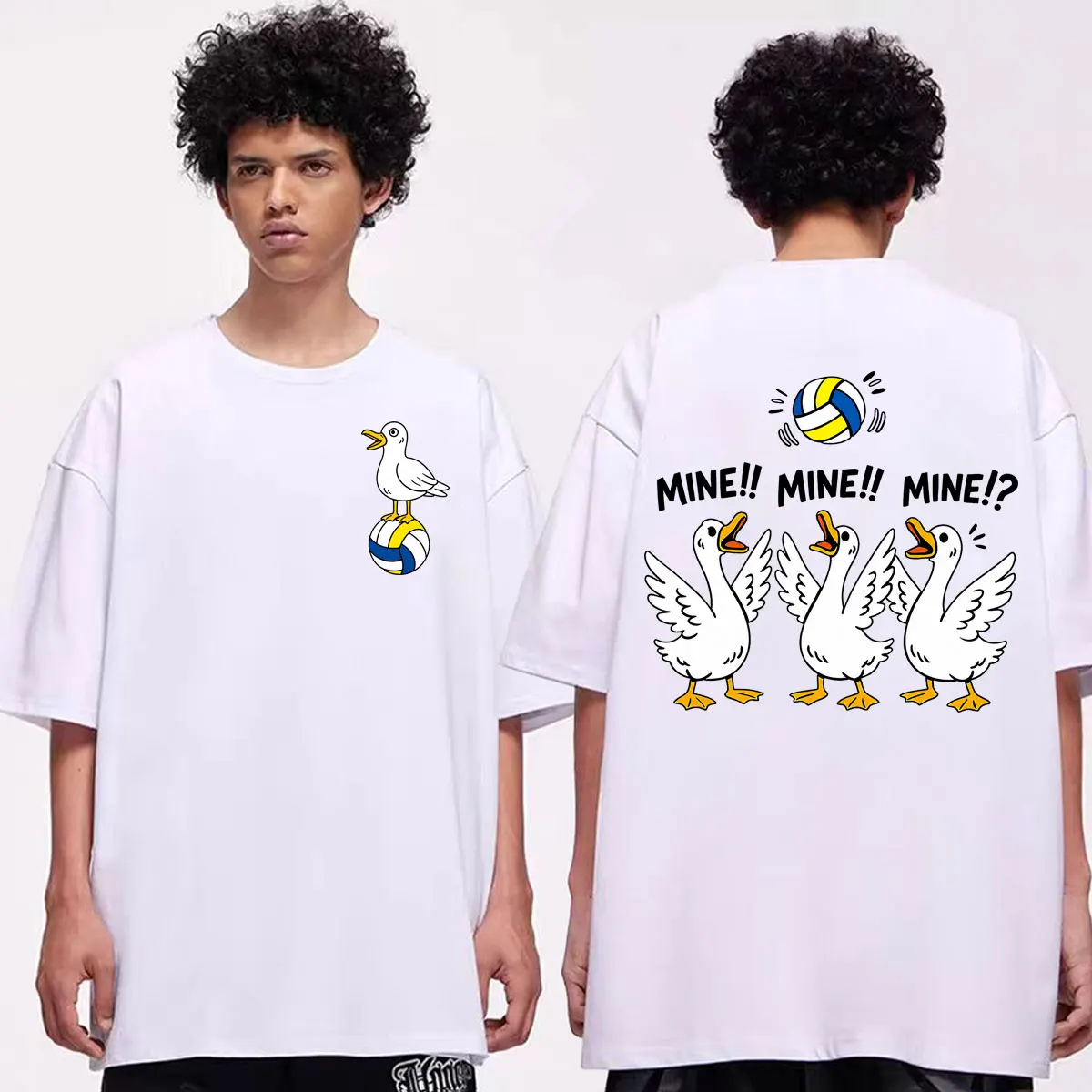 Funny Seagull Volleyball T-shirts High Quality Fashion Short Sleeve T Shirt Men Women Casual Loose 100%cotton T-shirt Streetwear