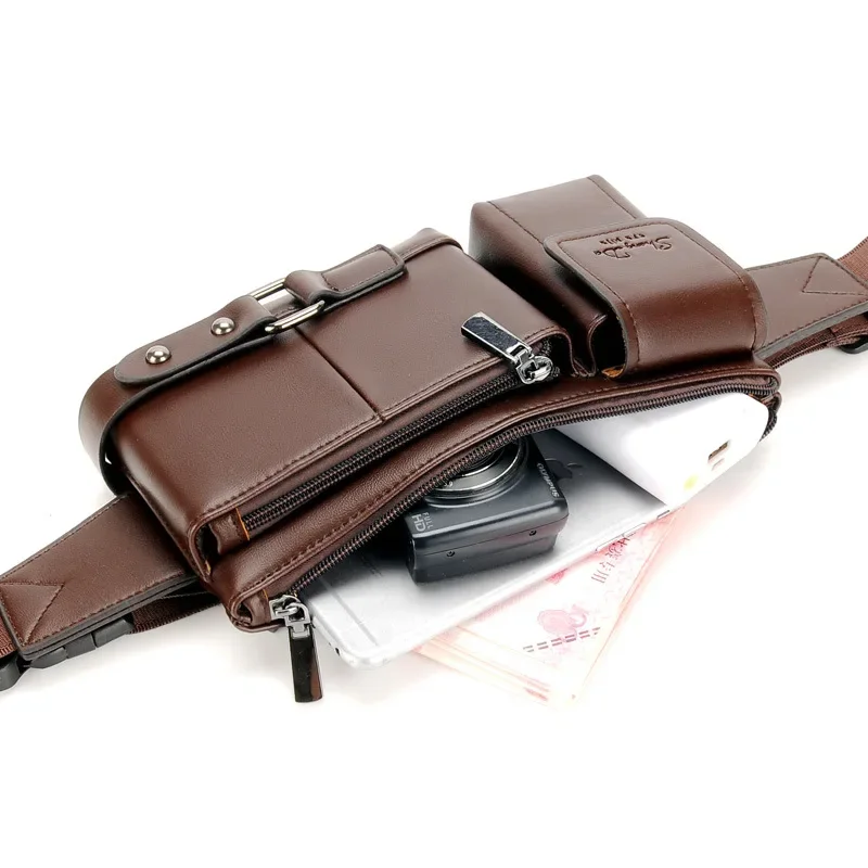 TRIPNUO Cow Leather Men Waist Bag New Casual Small Fanny Pack Male Waist Pack for Cell Phone and Credit Cards Travel Chest Bag