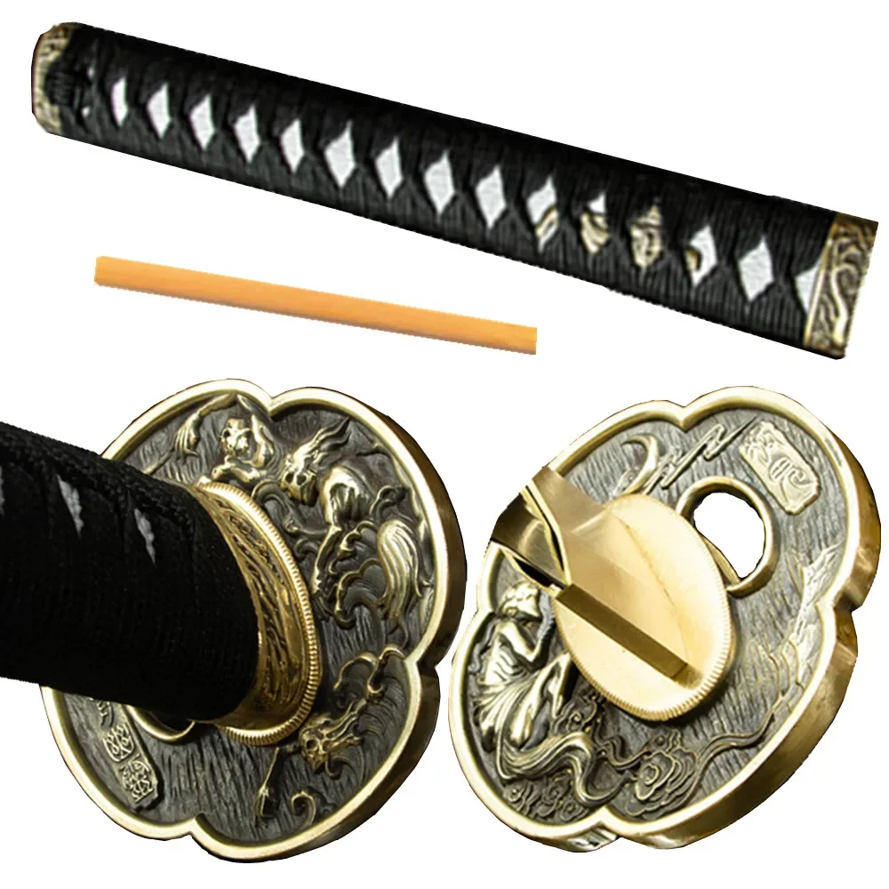 26cm Katana Handle Japanese Samurai Sword /Wakizashi/Tanto Guard Set Kirsite Brass Tsuba Menuki Fuchi Kashira Habaki Seppa