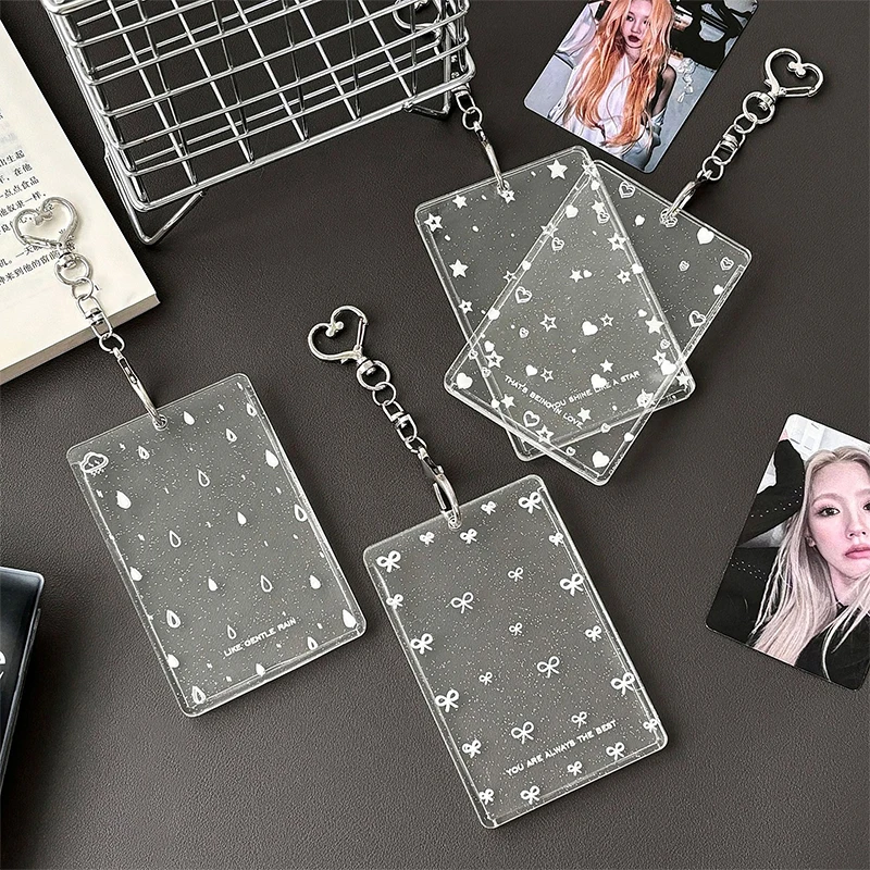 Cute Simple Transparent Photocard Holder Simple Photo Display Card Sleeves ID Bus Cards Protective Case Pendant Stationery
