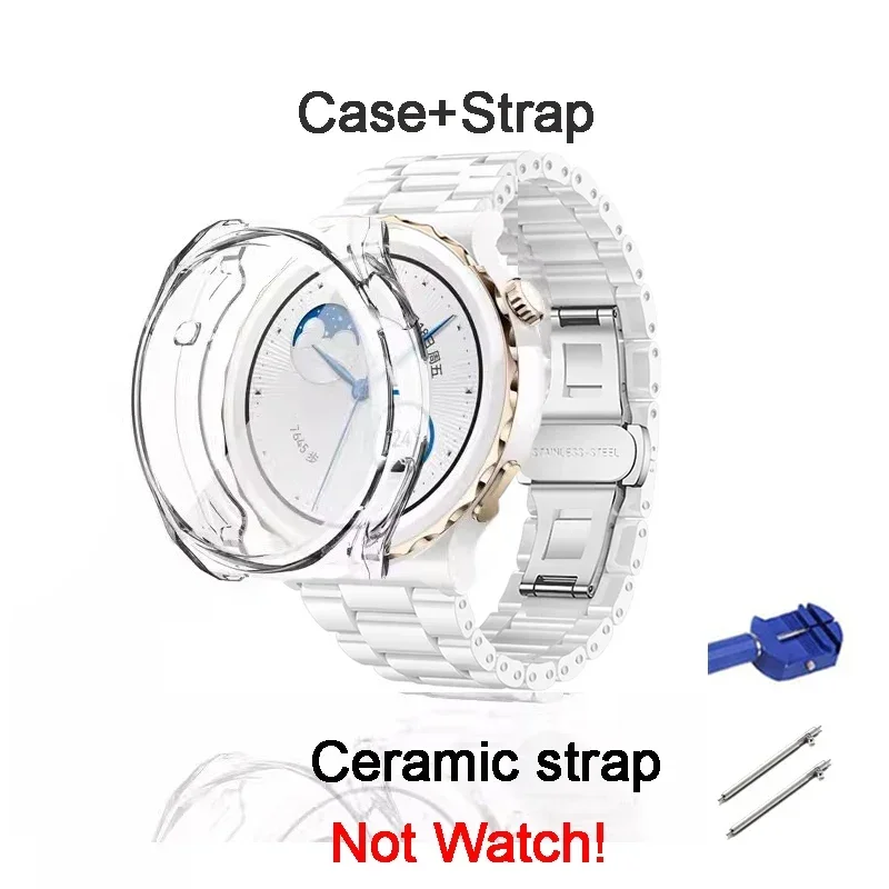 Ceramic Strap For Huawei Watch GT 3 Pro 43mm,White Ceramic Watchband with Watchcase For Huawei Watch GT 3Pro 43mm Wristband+Case