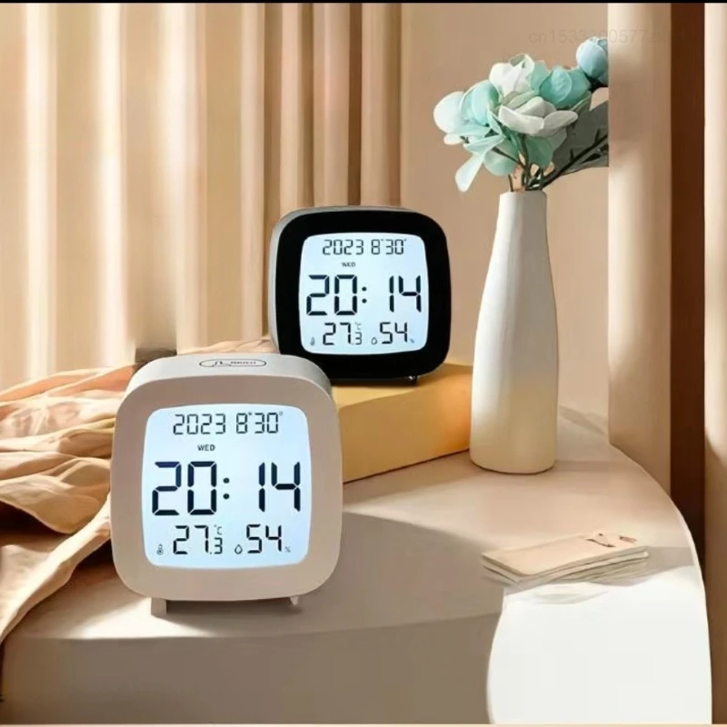 LED Alarm Clock for Bedside Wake Up Digital Table Calendar with Indoor Room Temperature Thermometer Humidity Hygrometer