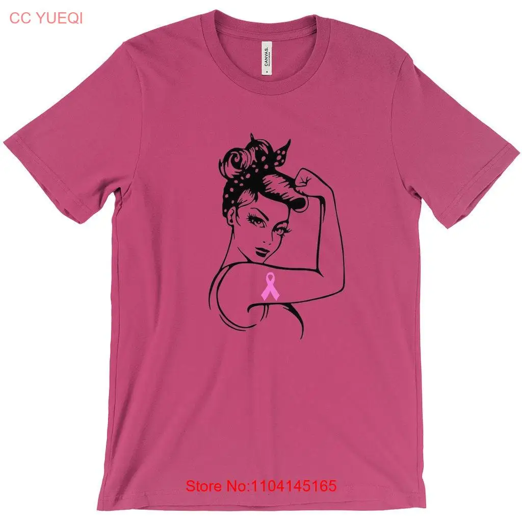 Rosie The Riveter Breast Cancer Ribbon Support Team T Shirt Show Your Awareness d Crew Neck long or short sleeves