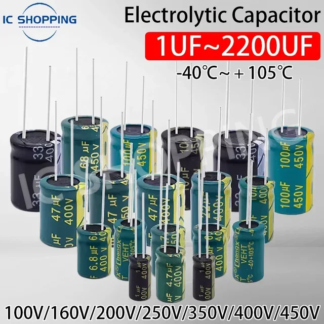 100V 160V 200V 250V 400V 450V Aluminiowy kondensator elektrolityczny 1 2.2 3.3 4.7 10 22 33 47 68 100 120 150 220UF 330 470 1000 2200UF