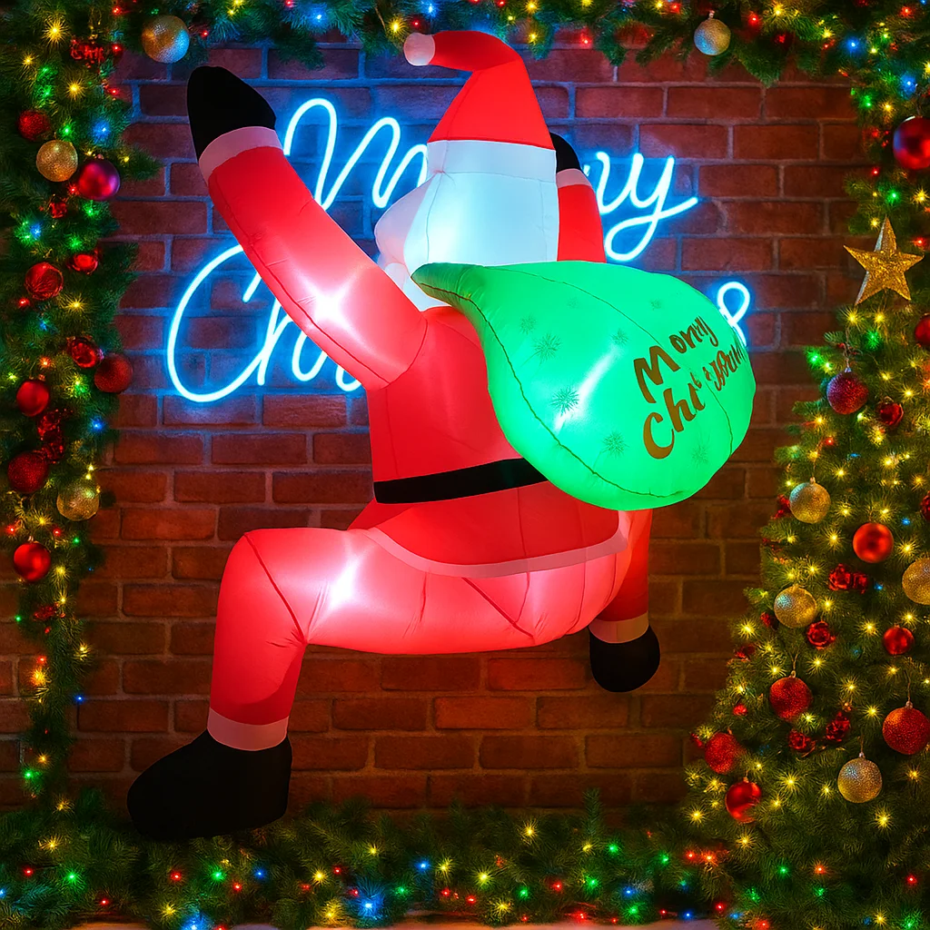 5.9FT Climbing Santa Claus Inflatable Christmas Decorations Xmas Ornaments Lights Outdoor Home Yard Holiday Party Decor Toys