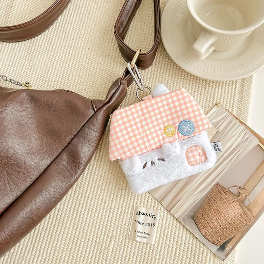 Creative House Shape Coin Purse Mini Plush Card Holder Cartoon Large Capacity Earphone Bag