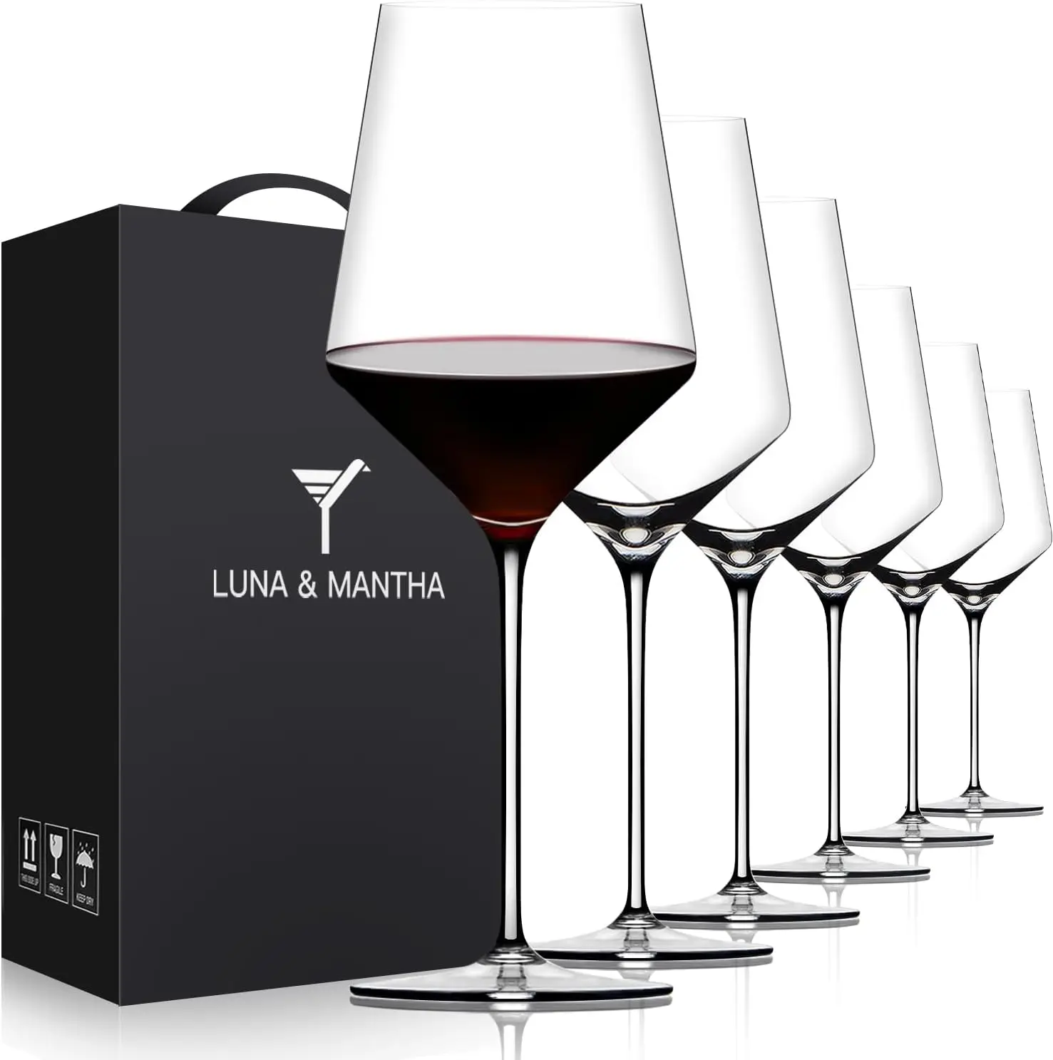 

Premium Hand Blown Crystal Red Wine Glasses Set of 6, 17 oz Long Stem Thin Rim for Daily Use, Wedding Anniversary Birthday Gift