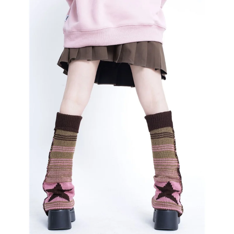 Gyaru-Goth Leg Warmers para mulheres, Harajuku Sexy, meias de malha listrada, Lolita Leg Cover, Slouch Socks, mangas de manguito